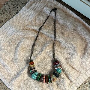 Colorful Beaded Statement Necklace - Turquoise & Coral Accents